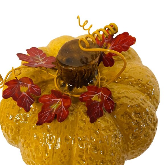 Ceramic Pumpkin Decor Autumn Leaves Curly Vines Harvest Wire Branches 7" x 8" - Picture 5 of 7